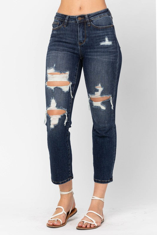 Judy Blue Mid Rise Crop Leg Straight Leg Denim