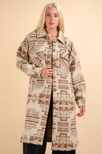 Long Mocha Aztec Shacket