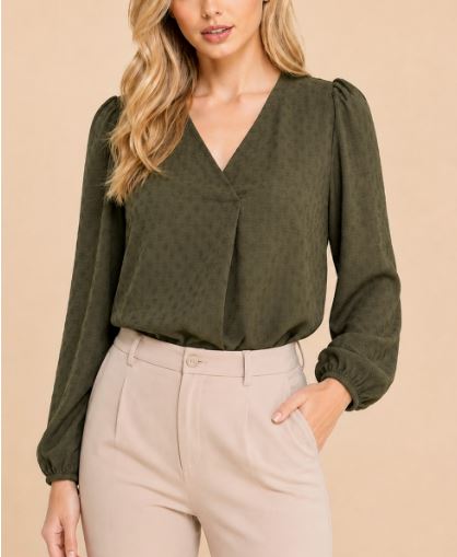 Olive Textured Long Sleeve Blouse