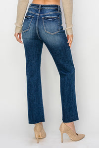 Risen High Rise Crop Straight Button Down Jeans