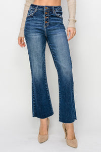 Risen High Rise Crop Straight Button Down Jeans