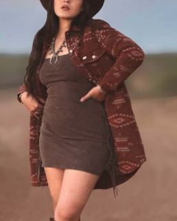 Rust & Tan Aztec Quilted Lined Shacket