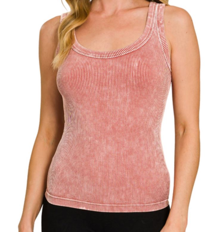 Rust 2 Way Neckline Washed Ribbed Seamless Tank Top