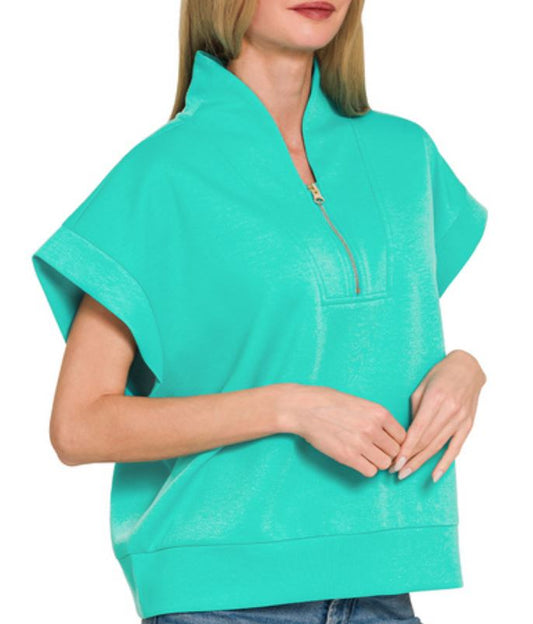 Turquoise Scuba high neck half zip vest