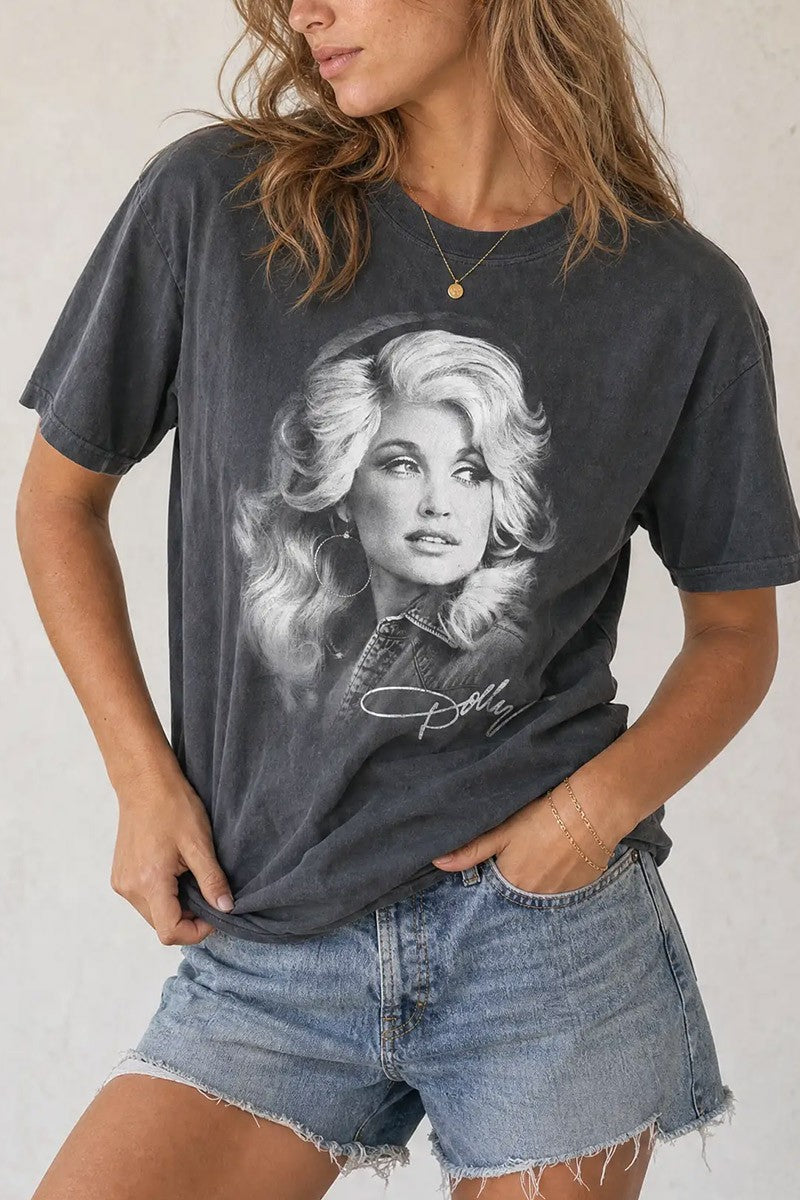 Vintage Dolly in White & Graphite  Graphic Tee