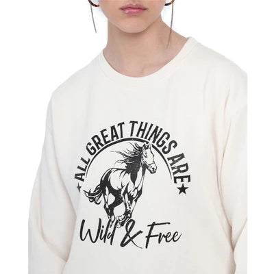 White Wild & Free Crew Neck Sweatshirts
