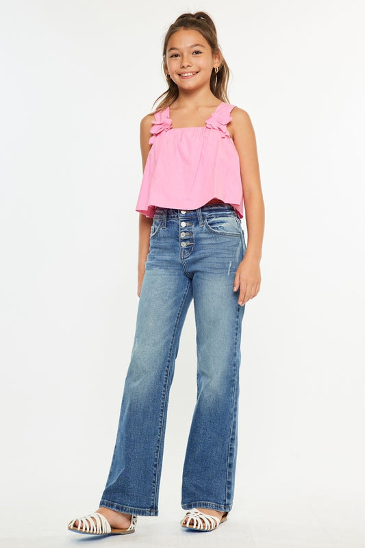 KanCan Girls High Rise 90s Flare Button Front