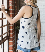 Load image into Gallery viewer, Navy Star Tank w/ Lace Trim on Back