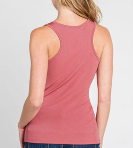 Rose 3 Button Ribbed Tank