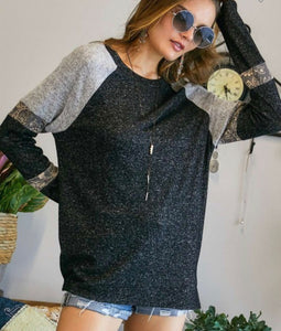 Brushed Black and Grey Long Sleeve Top