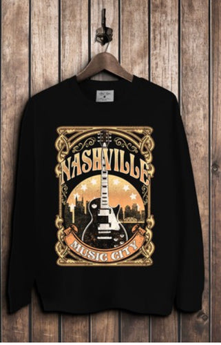 SALE! Black Nashville Guitar Crew Neck Sweatshirt