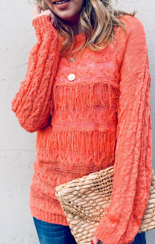 SALE! Coral Fringe Light Weight Sweater