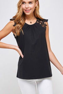 Black Sleeveless Top with Crochet Detail