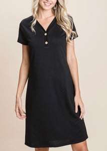 Black Tshirt Dress with Buttons