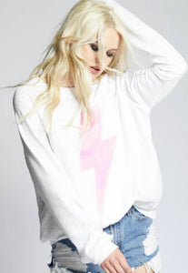 White ACDC Pink Bolt Long Sleeve Top