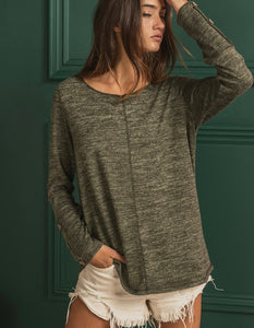 Brushed Olive Long Sleeve Top w/ Detail Cuffs