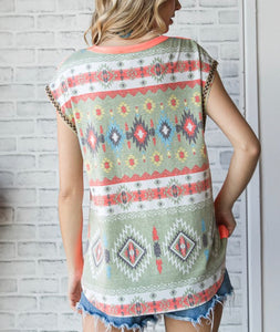 Neon Coral Top w/ Aztec Back