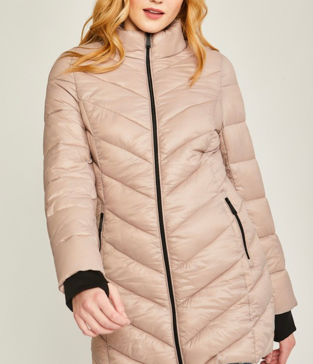 Taupe Long Puffer Jacket