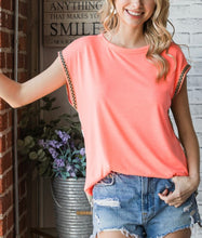 Load image into Gallery viewer, Neon Coral Top w/ Aztec Back