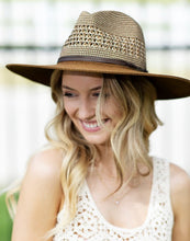 Load image into Gallery viewer, Brown Panama Hat with Leather Trim