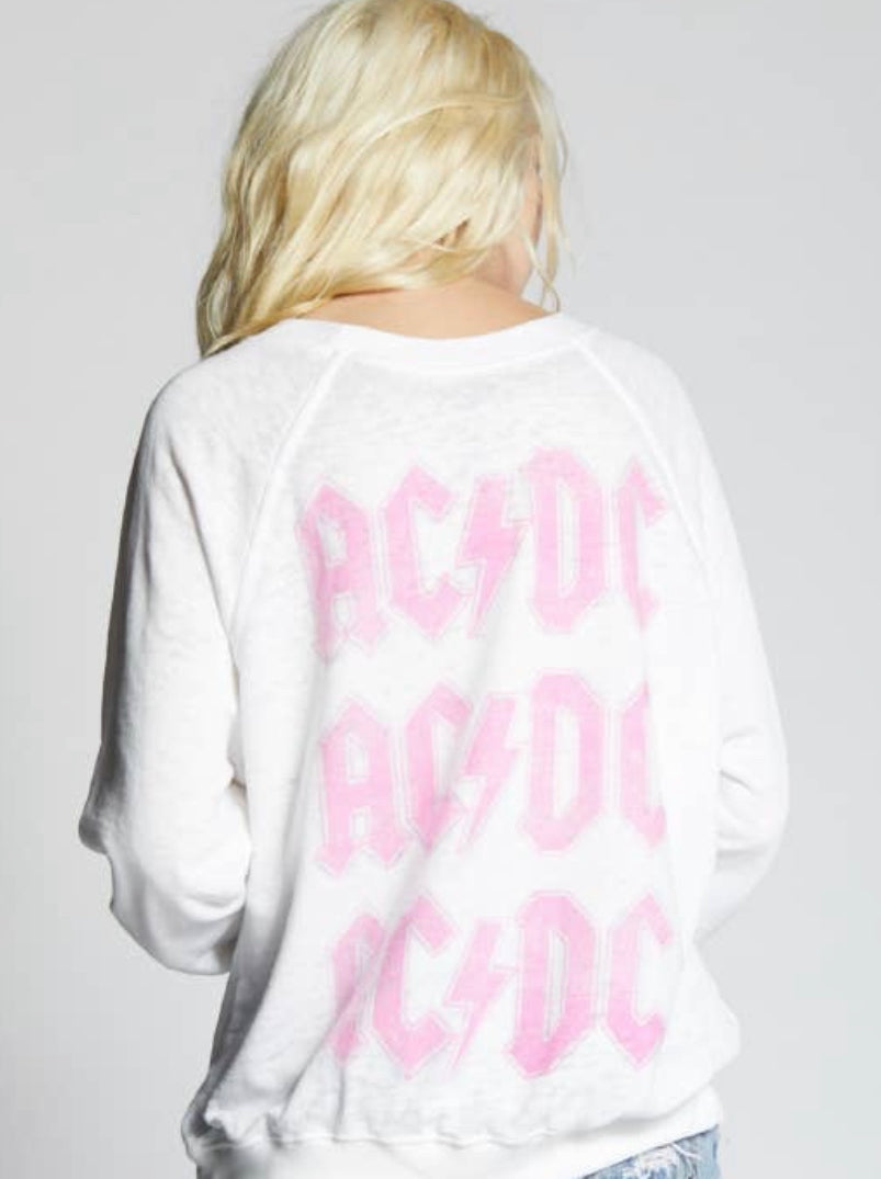 White ACDC Pink Bolt Long Sleeve Top