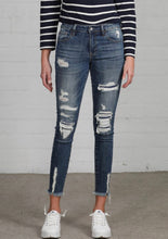 Load image into Gallery viewer, SALE! Dark Midrise Skinnies with Re-enforced distressing