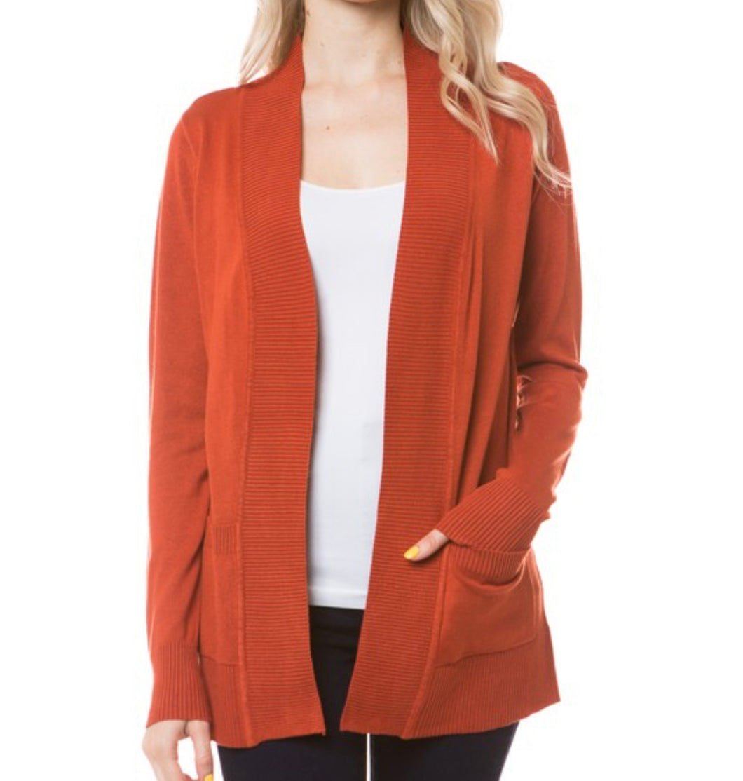 Rust Open Cardigan w/Pockets