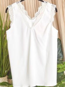 SALE! Ivory Lace Trimmed Sleeveless Top