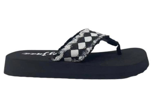 SALE! Black and White Checker Flip Flops