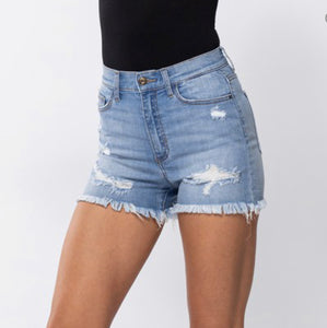 Light Wash High Rise Distressed Shorts