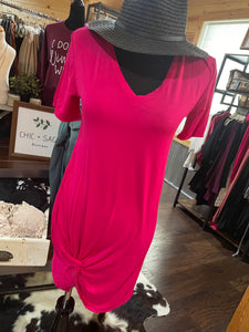 SALE! Hot Pink V-Neck Dress w/ Knot Hem