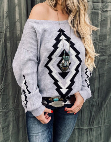 Grey Aztec Print Sweater