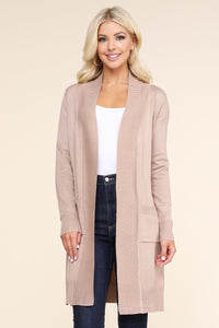 Latte Long Open Cardigan with Pockets
